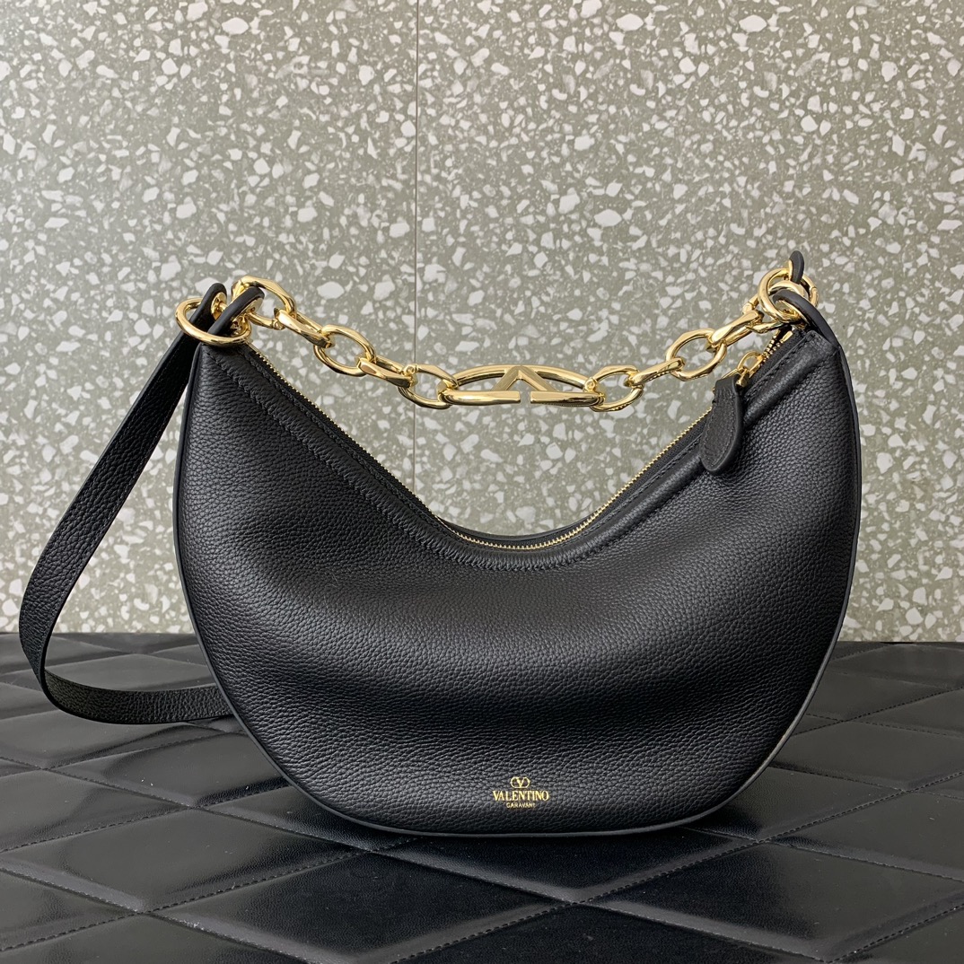 Valentino Garavani VLogo Moon Small Hobo Bag in Black Nappa Leather 